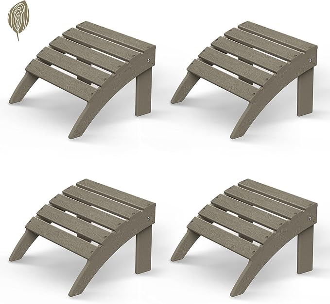 GREENVINES Adirondack-Ottoman | Wood Grain | Set of 4 | HDPE Plastic | Outdoor Footrest | All Weather | Foot Rest | Foot Stool | Desert Brown | for Adirondack Chair-HomvellaHome