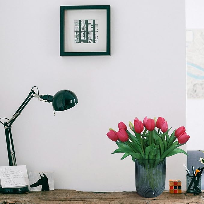 15pcs Artificial Tulips Flowers, Fake Tulips Real Touch, Faux Latex Bouquets, for Party Wedding Home Room Decoration (Rose Red)-HomvellaHome