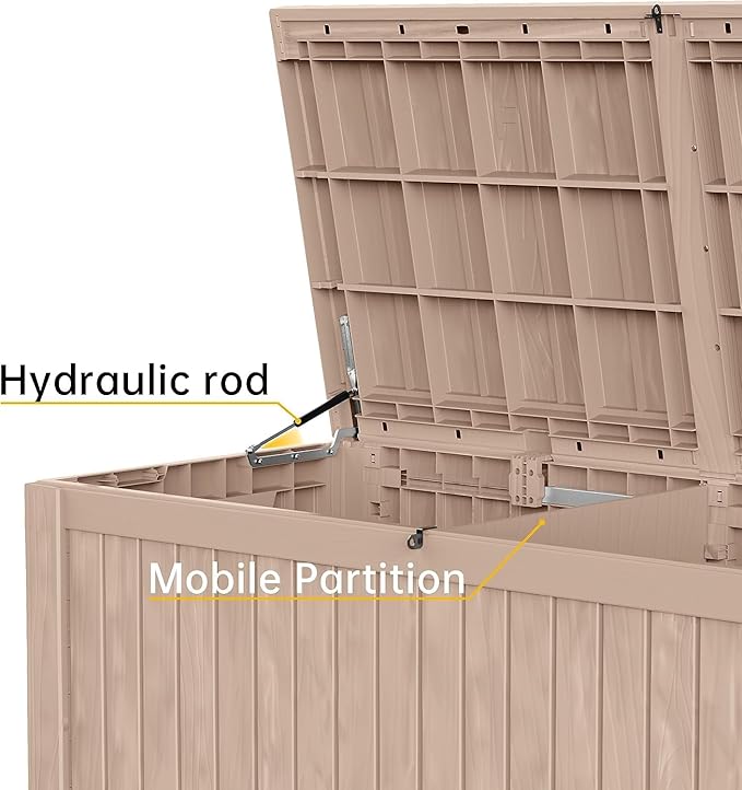 182 Gallon Deck Box Waterproof, UV Resistant Resin Outdoor Storage Box with Hydraulic Rod, Lockable Design and Enhanced Durability for Patio, Garden, and Poolside Use-HomvellaHome