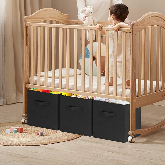 GhvyenntteS Storage Cubes 12 Pack, 11 Inch Cube Storage Bins with Dual Handles, Collapsible Heavy Duty Fabric Bins for Shelves Closet, Baskets for Organizing Clothes Bedding Toys Books (Black)-HomvellaHome