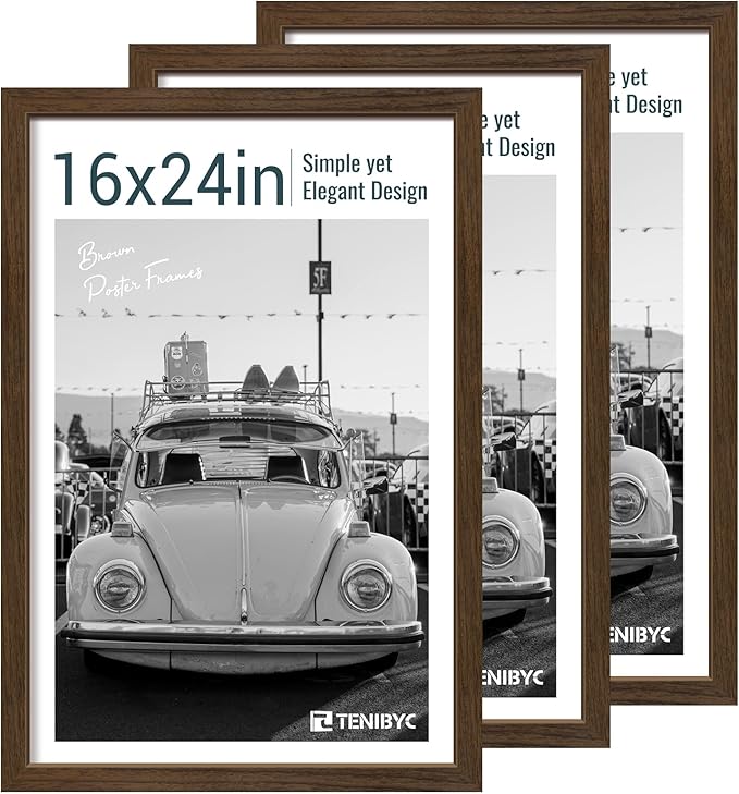 16x24 Poster Frame 3 Pack - Brown Woodgrain, Wood Poster Frame, Gallery Picture Frame - Wall Hanging-HomvellaHome