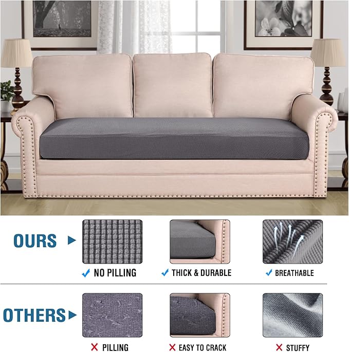 H.VERSAILTEX Super Stretch Individual Seat Cushion Covers Sofa Covers Couch Cushion Covers Slipcover Sets Thick Jacquard Textured Twill Fabric (1 Piece Sofa Cushion Cover, Grey)-HomvellaHome