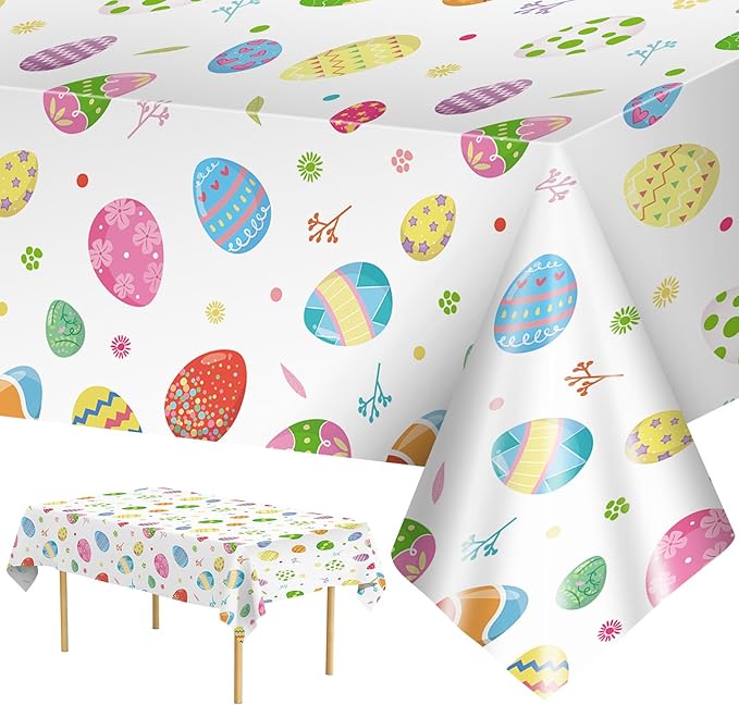 2 Pack Easter Tablecloth - Colorful Easter Eggs Table Cloth, Plastic Disposable Rectangle Spring Easters Egg Table Cover for Easters Tables Decorations and Party Supplies Decor Favors, 108 x 54 Inch-HomvellaHome