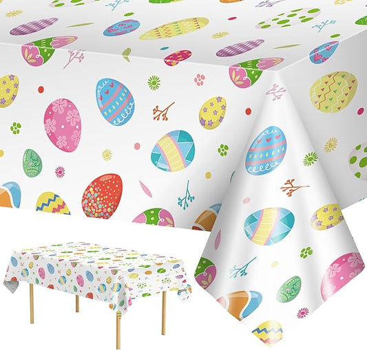 2 Pack Easter Tablecloth - Colorful Easter Eggs Table Cloth, Plastic Disposable Rectangle Spring Easters Egg Table Cover for Easters Tables Decorations and Party Supplies Decor Favors, 108 x 54 Inch-HomvellaHome