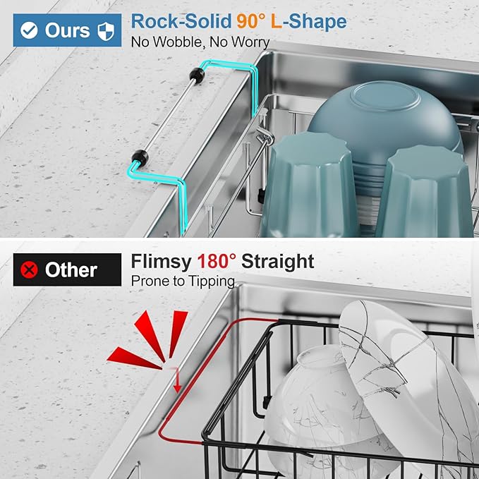 GSlife in Sink Dish Drying Rack - Stainless Steel Capacity Expandable Over The Sink Dish Drainer with Lock Knob and Utensil Holder for Kitchen Sink, 10.8"-17.9" L x 12.8" W, Silver-HomvellaHome