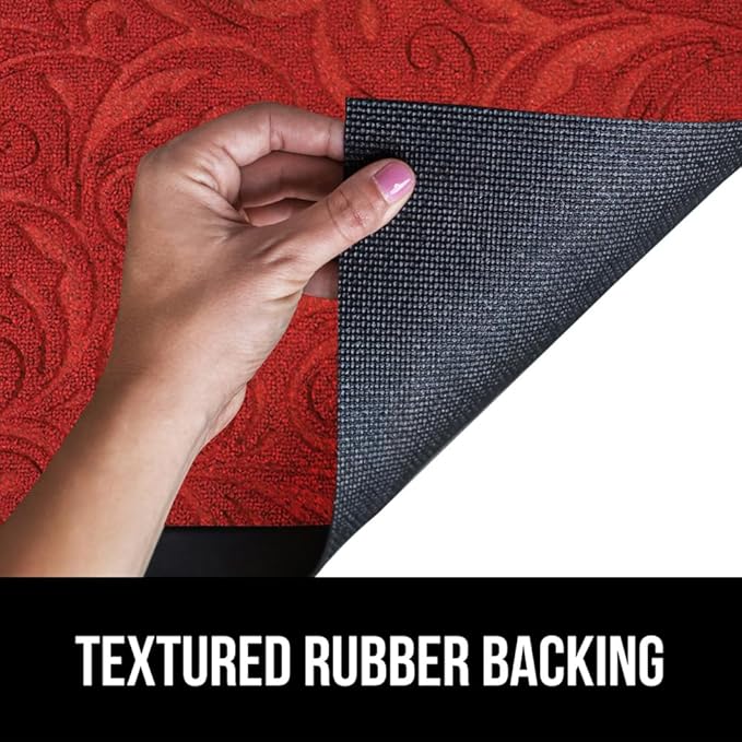 GORILLA GRIP 100% Waterproof All-Season WeatherMax Doormat 35x23, US Designed Natural Rubber, Stain and Fade Resistant, Low Profile Indoor Outdoor Door Mats, Easy Clean Patio Mat, Red Vintage Wine-HomvellaHome