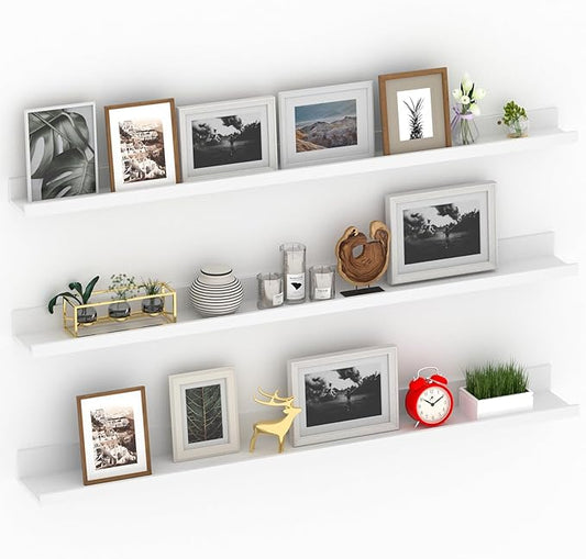 Giftgarden 47 Inch White Floating Shelves for Wall Mount, Modern Long Wood Wall Shelf Ledge for Bathroom Bedroom Living Room Kitchen Nursery Storage, Set of 3 Different Sizes-HomvellaHome