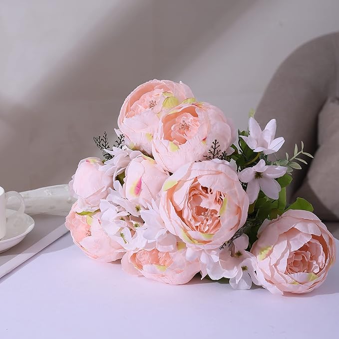Duovlo Springs Flowers Artificial Silk Peony Bouquets Wedding Home Decoration,Pack of 1 (Spring Pure Pink)-HomvellaHome
