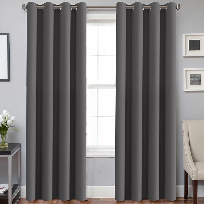 H.VERSAILTEX Charcoal Gray Blackout Curtain Panels for Bedroom Kitchen Curtains Blackout Room Darkening Curtains Window Panel Drapes for Basement - 2 Panels - 52 inch Wide by 84 inch Long, Grommet Top-HomvellaHome