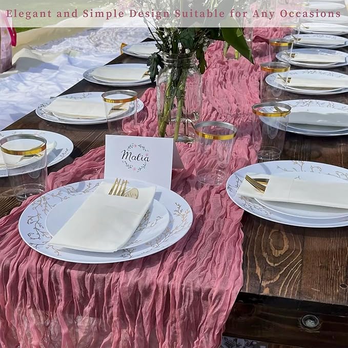 12 Pack Dusty Rose 10FT Cheesecloth Table Runner 20 x 120 Inch Long Rustic Gauze Fabric Cheese Cloth Table Runner for Wedding Bridal Baby Shower Table Decorations Boho Sheer Birthday Party Table Decor-HomvellaHome