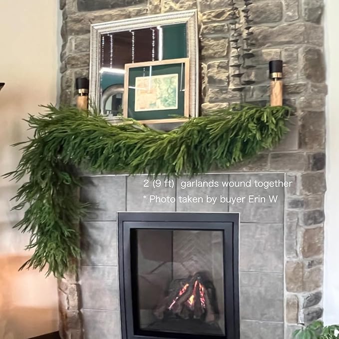 12FT Christmas Garlands Norfolk Pine Garland Real Touch Artificial Faux Greenery Garland for Holiday Indoor Outdoor Decor-HomvellaHome