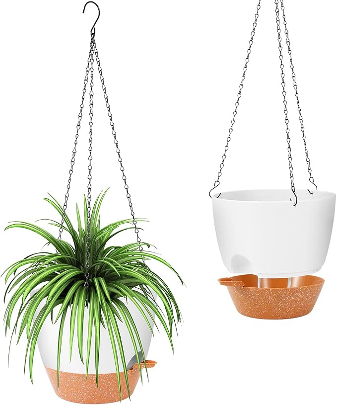 GARDIFE Hanging Planter, 10 inch Hanging planters for Indoor. Outdoor Plants, Self Watering Plant Pot, 2 Pack Large self Watering Hanging Planter, White-HomvellaHome