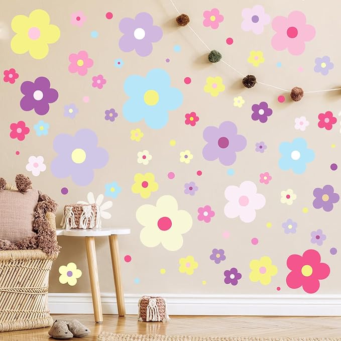 Glow in The Dark Y2k Cute Flowers Wall Decals，Glowing Luminous Colorful Floral Wall Stickers Colorful Removable self-Adhesive Preppy Hippie Stickers for Girls Bedroom-HomvellaHome