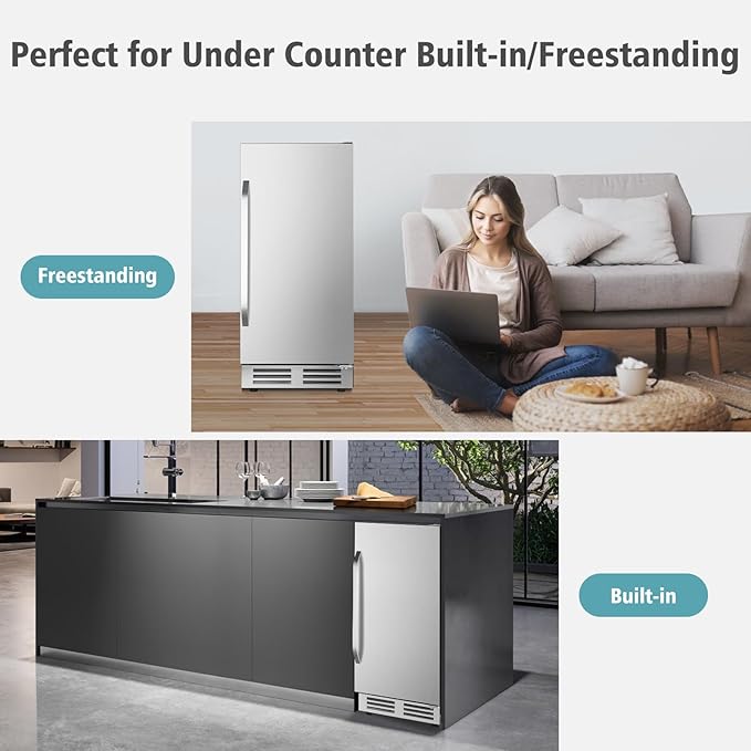 15 Inch Outdoor Beverage Refrigerator Cooler,Stainless Steel 127 Cans Beverage Fridge with French Door Under Counter Built-in or Freestanding, Perfect for Beer, Cola-HomvellaHome