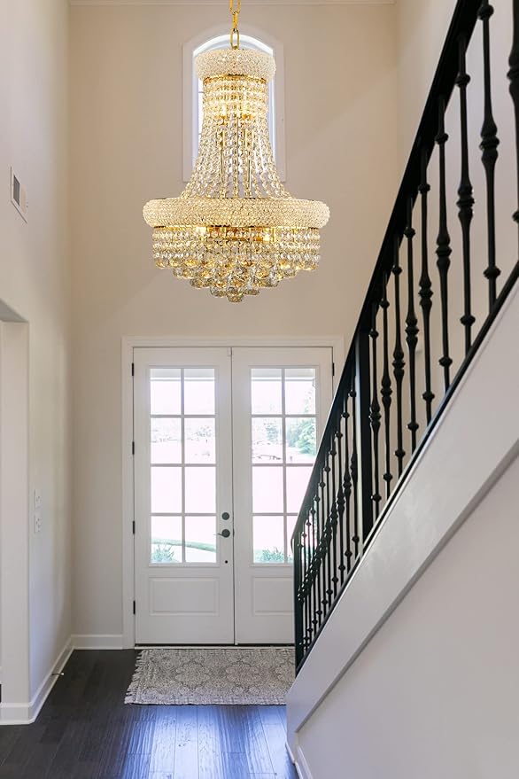 10 - Light Unique Empire Crystal Chandelier for Foyer Entryway Living Room Dining Room Bedroom Hallway Gold Finish-HomvellaHome