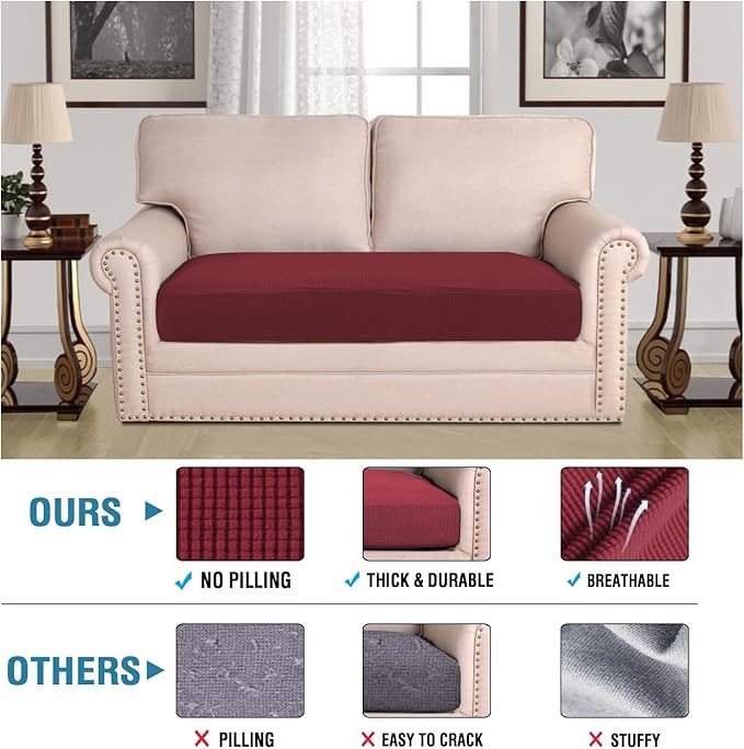 H.VERSAILTEX Super Stretch Individual Seat Cushion Covers Sofa Covers Couch Cushion Covers Slipcover Sets Thick Jacquard Textured Twill Fabric (1 Piece Loveseat Cushion Cover, Burgundy Red)-HomvellaHome