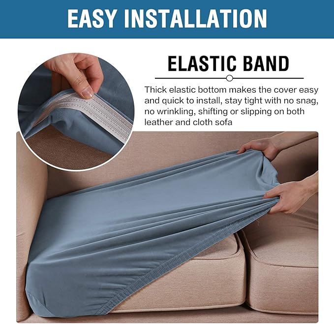 H.VERSAILTEX Velvet Stretch Couch Cushion Cover Plush Cushion Slipcover for Chair Cushion Furniture Protector Seat Cushion Sofa Cover (1 Piece Armchair Cushion Covers, Stone Blue)-HomvellaHome