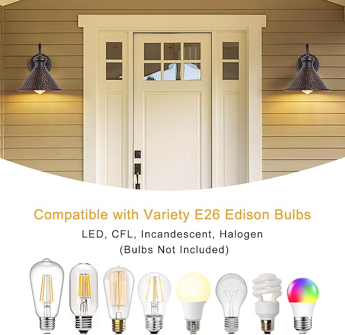 Gooseneck Outdoor Wall Sconce 1-Light E26 Socket Farmhouse Wall Mount Porch & Patio Lights,9.3Inch Width Casting Aluminum Shade,Oil Rubbed Bronze,Easily Installed in Outdoor and Indoor.-HomvellaHome