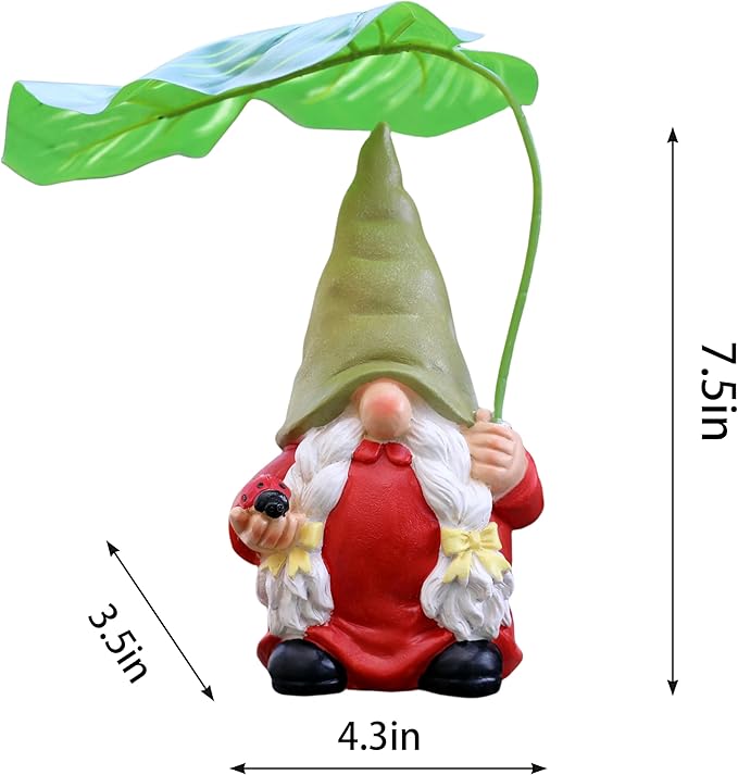 Garden Female Gnome Statue Decoration with Leaf Umbrella, 7.5” Figurine Ornament for Indoor Outdoor Home Patio Yard Lawn, for Gnome Lovers & Garden Enthusiasts，Mom，Women-HomvellaHome