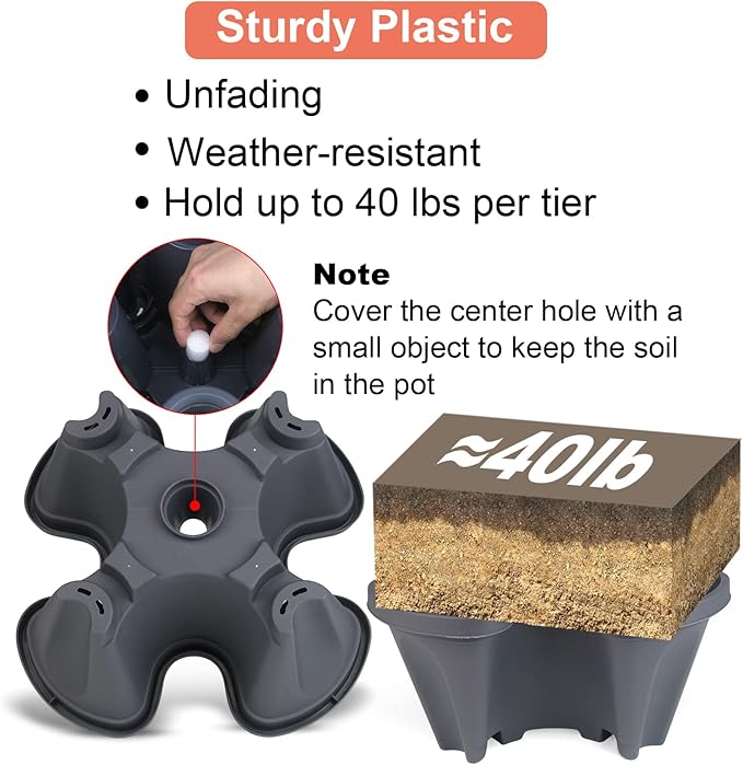 Vertical Planter 4 Tier Stackable Planters Garden Planters Strawberry Herb Flower and Vegetable Planter Indoor Outdoor Gardening Pots with Removable Wheels and Tools-HomvellaHome