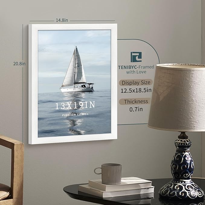 13x19 Picture Frame 3 pk, Textured White Solid Wood Poster Frame, HD Tempered Glass, Wall Gallery Frame-HomvellaHome