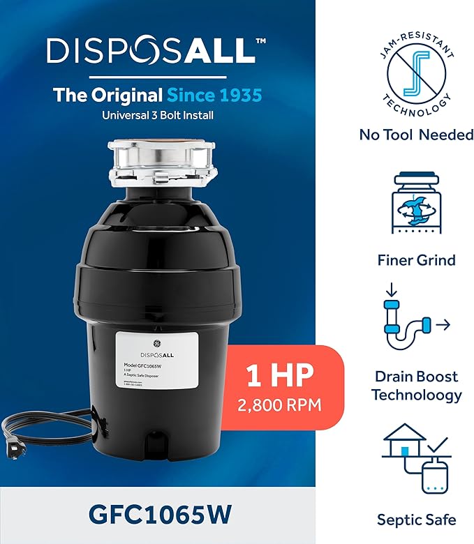 GE GFC1065W Disposer, Black-HomvellaHome