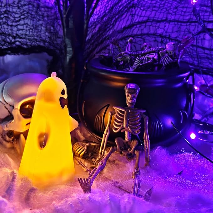 10 Pcs mini skeleton halloween decoration With hemp rope，6”small plastic posable halloween tiny skeleton figurines decor for Halloween Indoor Outdoor Graveyard Decor Haunted House Party Favors-HomvellaHome