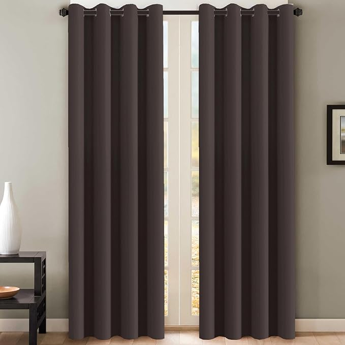 H.VERSAILTEX Three Pass Microfiber Blackout Thermal Insulated Grommet Panels Window Curtains/Drapes (Set of 2, Chocolate Brown, 52 x 96 Inch)-HomvellaHome