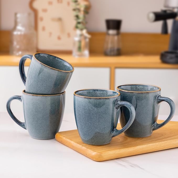 GBHOME Ceramic Coffee Mugs Set of 4, 12oz Stoneware Coffee Mugs Set For Dad Mom Women MEN, Light Weight Ceramic Coffee Cups for Latte/Tea/Beer/Hot Cocoa, Dishwasher & Microwave Safe-HomvellaHome
