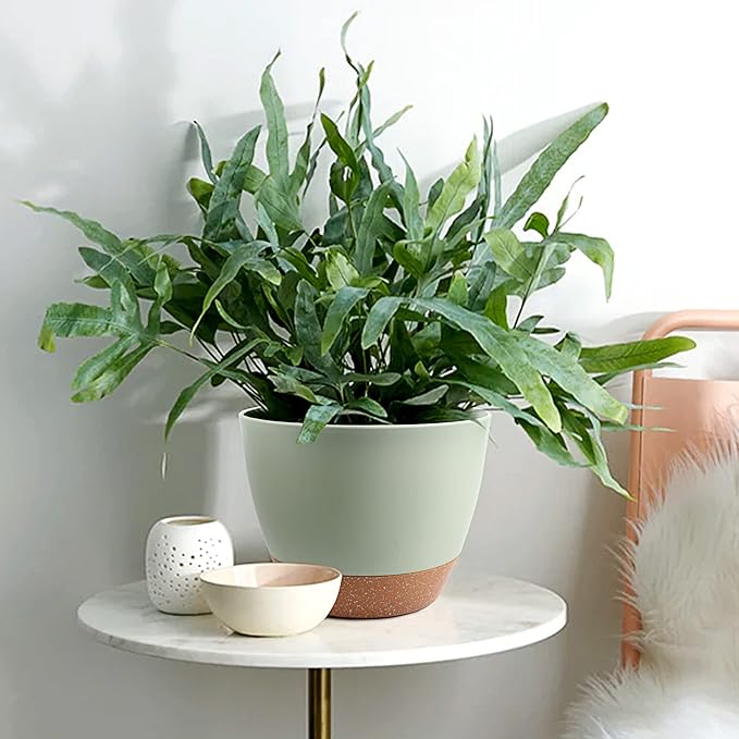 Giraffe Creation Plant Pots Set of 3 (12/10/9 inch), Self-Watering Indoor & Outdoor Flower Planters with Drainage Hole and Reservoir, Green-HomvellaHome