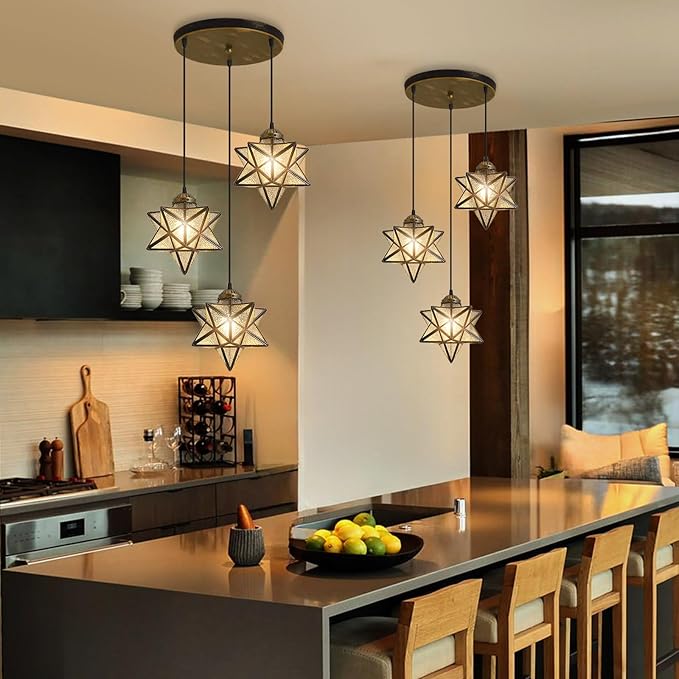 Glass Glam Chandelier Star Pendants Light Fixture Modern Elegant Ceiling Hanging Lights Included LED Warm Light Bulbs Oiled Bronze-HomvellaHome