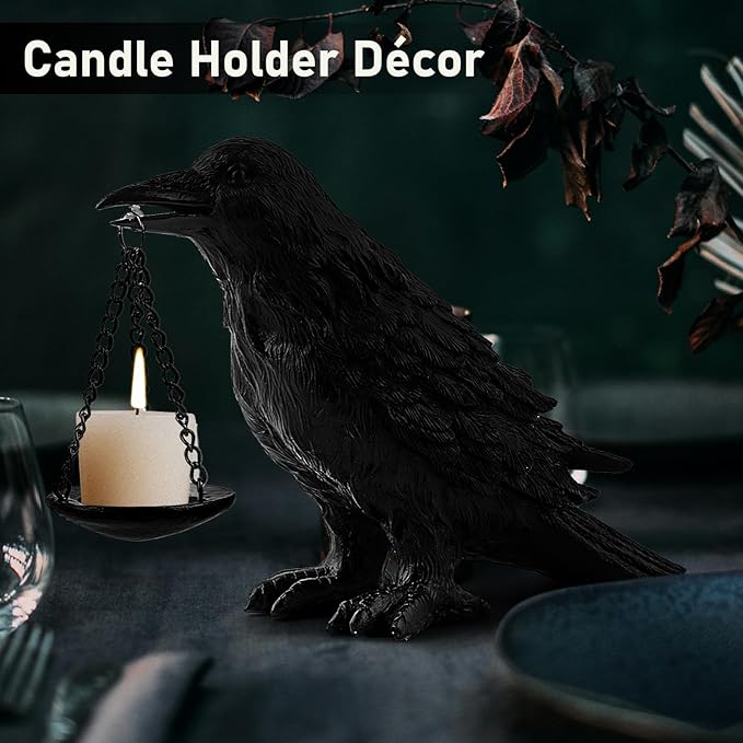 Gothic Home Decor Fake Crow Light Holder Halloween Decorations Indoor Raven Lamp Tealight Candle Holder Resin Statue Black-HomvellaHome