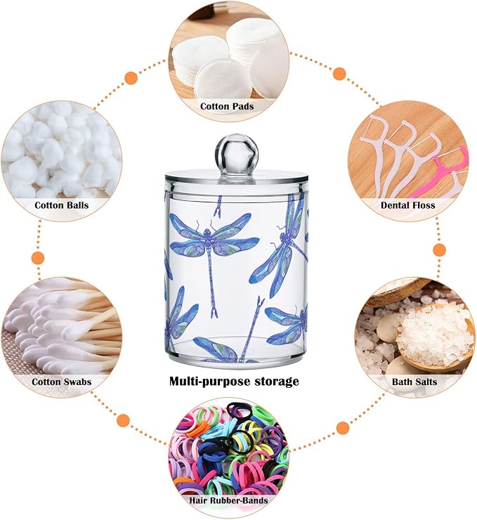 2 Pack Qtip Holder Organizer Dispenser Dragonflies Bathroom Storage Canister Cotton Ball Holder Container for Cotton Swabs/Pads/Floss-HomvellaHome