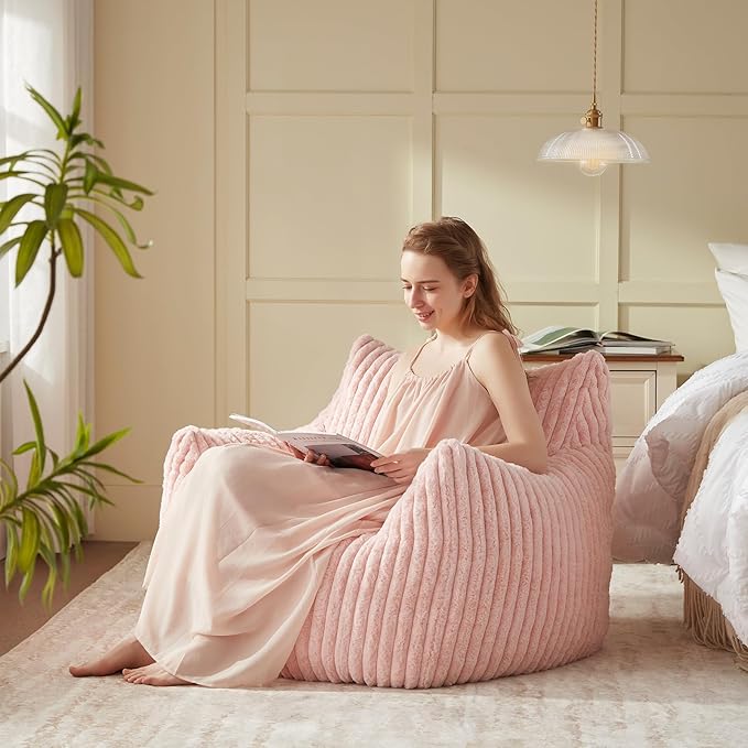 Giant Bean Bag Chairs for Adults Teens, Large Bean Bag Sofa Chairs with Filling Comfy Fuzzy BeanBag Chair with Armrests for Bedroom Living Room Reading-HomvellaHome