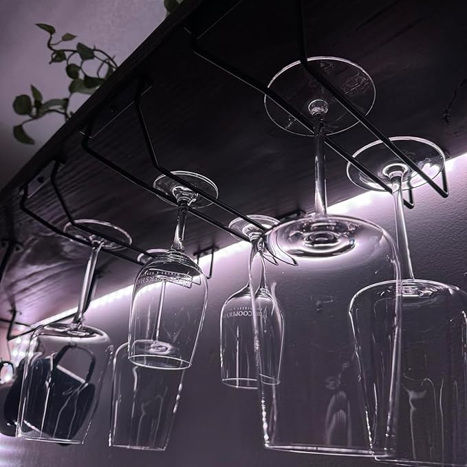 10.8 Inch Black Wine Glass Rack, Under Cabinet Wine Glass Holder Stainless Steel Stemware Rack - Hanging Stemware Holder for Cabinet Kitchen Bar, Set of 4-HomvellaHome