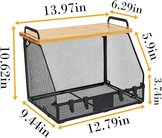 1 SET Large fruit basket for kitchen counter-stackable basket with Bamboo Tops & Tag,hanging wall baske,for Cabinet Shelf Countertop pantry storaget, onion potato Vegs Bread Food Organizing Bin,BLACK-HomvellaHome