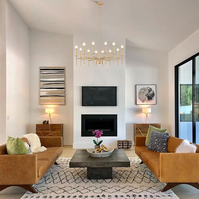 12 Light Gold Chandelier Light Fixture, Modern Farmhouse Chandeliers for Dining Room Light Fixture, Metal Candle Pendant Chandelier for Foyer Entryway Stairs Living Room Bedroom Kitchen-HomvellaHome