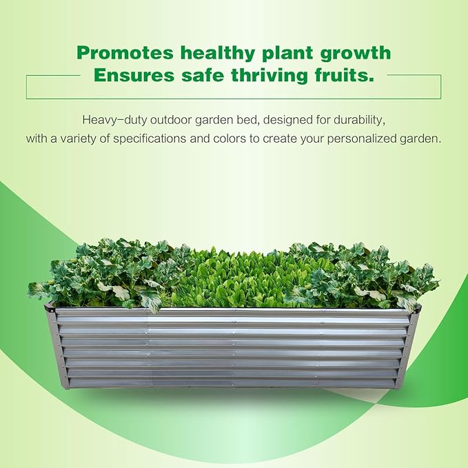 GARDMAX 8x4x2FT Galvanized Raised Garden Bed Kit, Metal Planter Boxes Outdoor with Easy Assembly, Large Garden Bed for Vegetables, Fruits, Flower, Herbs Rectangle Silver-HomvellaHome