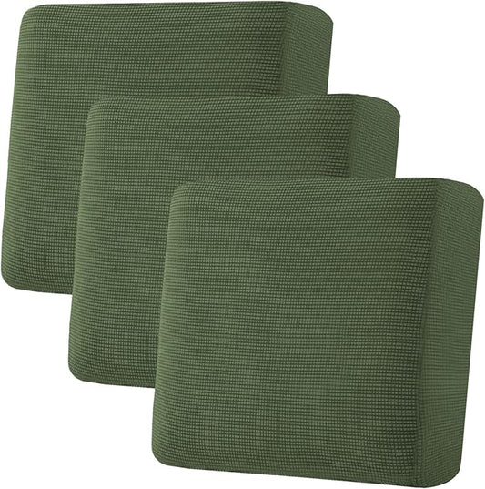 H.VERSAILTEX Super Stretch Individual Seat Cushion Covers - Sofa & Couch Cushion Slipcover Sets - Thick Jacquard Textured Twill Fabric (3 Piece XL Sofa Cushion Covers, Bronze Green)-HomvellaHome
