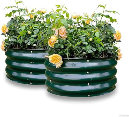 GARDMAX 2 Pack 2x2x1FT Galvanized Round Raised Garden Bed Kit, Metal Planter Boxes Outdoor with Easy Assembly, Large Garden Bed for Vegetables, Fruits, Flower, Herbs Dark Green-HomvellaHome