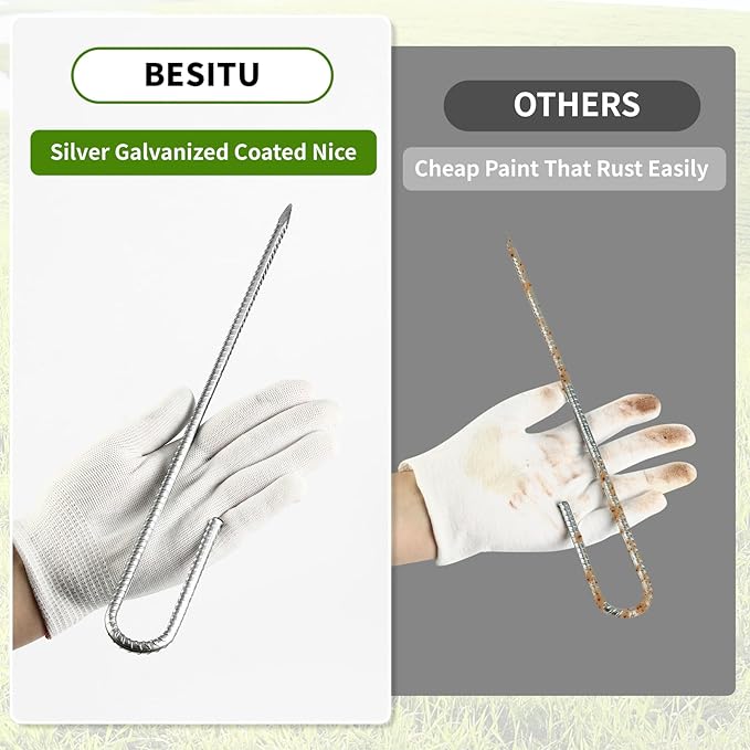 12 inch Fence Stakes Heavy Duty 50-Pack J Hook Rebar Ground Stakes Anchor Galvanized Tent Stakes for Outdoor Decorations Inflatables Metal Stakes for Wire Fencing-HomvellaHome