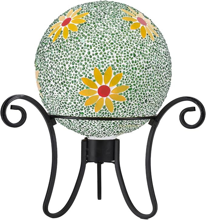 Gazing Ball 8 Inch Flower Glass Mosaic Garden Globe Outdoor Gazing Globe Yard Ornament for Garden Yard Home Lawn Outdoor Decoration Gift for Women (Not Solar Powered)-HomvellaHome