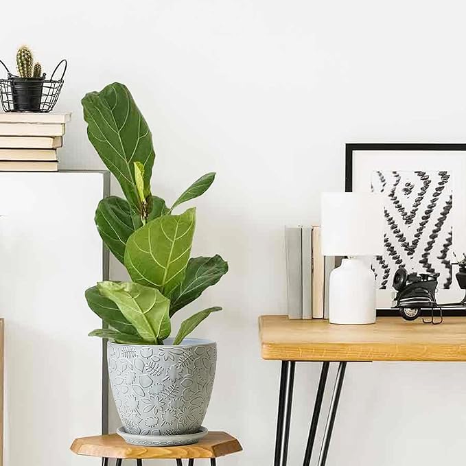 10inch Retro Ceramic Planter with Drainage Hole and Saucer for Multiple Plants, Indoor-Outdoor Garden Pots for Succulent, Orchid, and Flower (Fits Inner Pots Up to 9 Inch, Retro White)-HomvellaHome