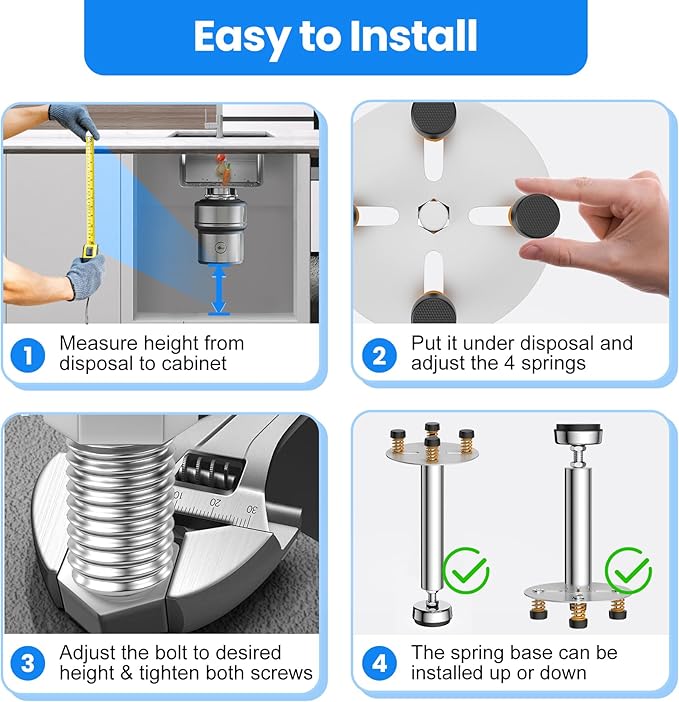 Garbage Disposal Support, Adjustable Spring Shock Absorber Bracket (11.02-14.56inch (28-37cm)), Holds Up tp 440lbs, Stainless Steel Noise Reduction Installation Kit-HomvellaHome
