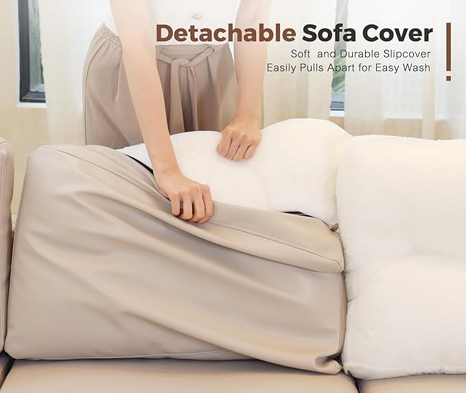 118.5" Faux Leather Modular Sectional Convertible Sofa, L Shaped Couch Set for Living Room, Large 8-Seater Comfy Cloud Couches with Movable Storage Ottoman DIY Combination - Whitesand-HomvellaHome