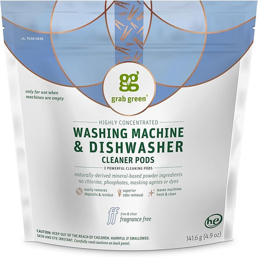 Grab Green Washing Machine Cleaner, 2 Count, Fragrance Free, Mineral Based Removes Deposits and Odors, Naturally Cleans-HomvellaHome