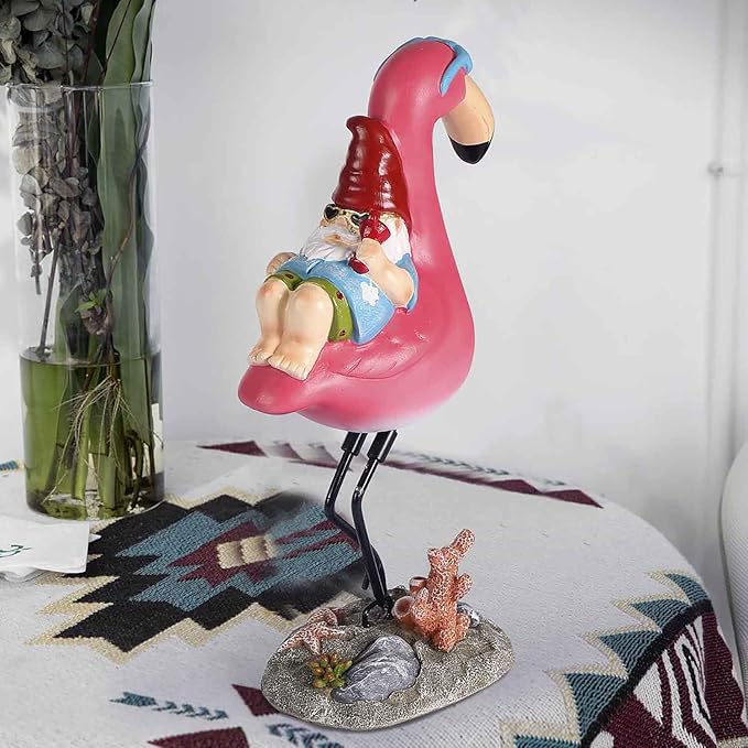 Gnome Garden Statue Funny Gnome Reclining on Flamingo Dwarf Figurines Resin Garden Gnomes Fall Decorations Outdoor for Patio Yard Lawn Porch Housewarming Ornament Gift-HomvellaHome