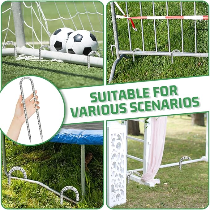 Ground-Stakes-Heavy-Duty-12 inch, U-Hook Rebar Stakes Galvanized Anti-Rust 20pcs Garden Stakes Metal Ground Anchors for Garden Dog Fence Chicken Coop Tent Trampoline Accessories Deer Fence-HomvellaHome