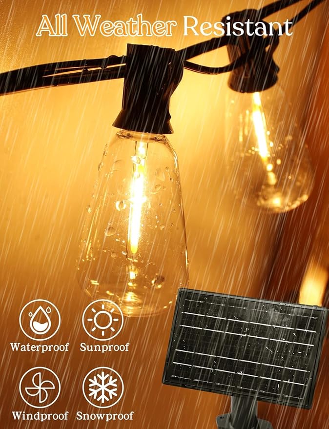 100 FT Solar String Lights Outdoor Waterproof with Remote & USB Port, Solar Power Patio Hanging Lights with Dimmer, Shatterproof LED Edison Bulb Outdoor String Lights for Outside Cafe Yard Fence-HomvellaHome