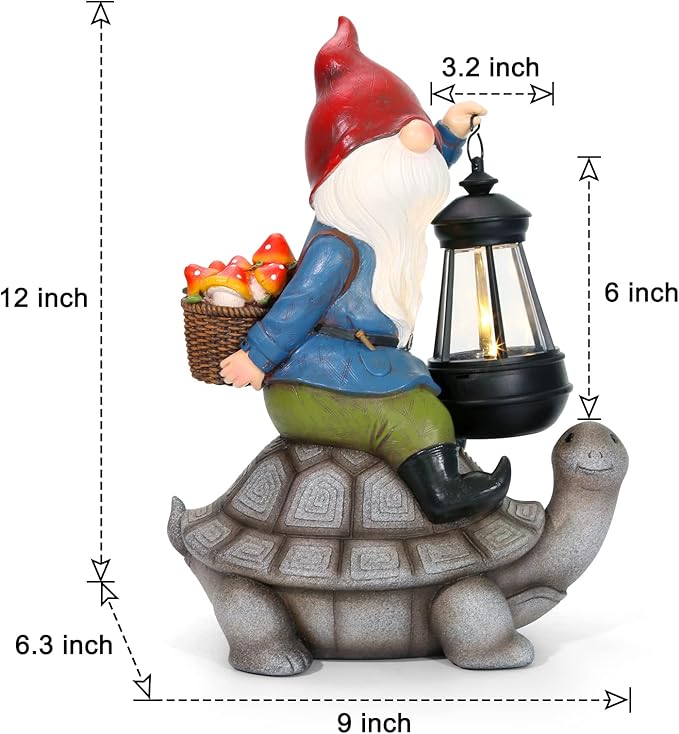 Gnome and Turtle Garden Decor, Large Outdoor Garden Sculptures & Statues, Outside Patio Yard Lawn Decorations, Housewarming for Women, Mom, Grandma with Solar Lantern-HomvellaHome